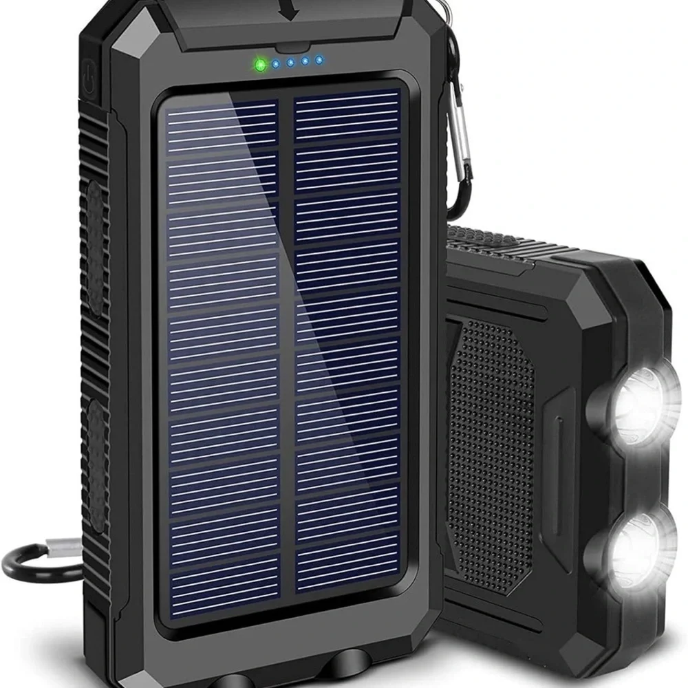 Solar Power Bank 32800 mAh with Flashlight, Dual USB, Waterproof – Black NWT